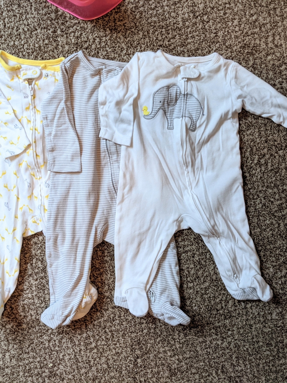 Bundle set lot 3 Carter's White and Gray Elephant Giraffe Zip Footed One-Piece
